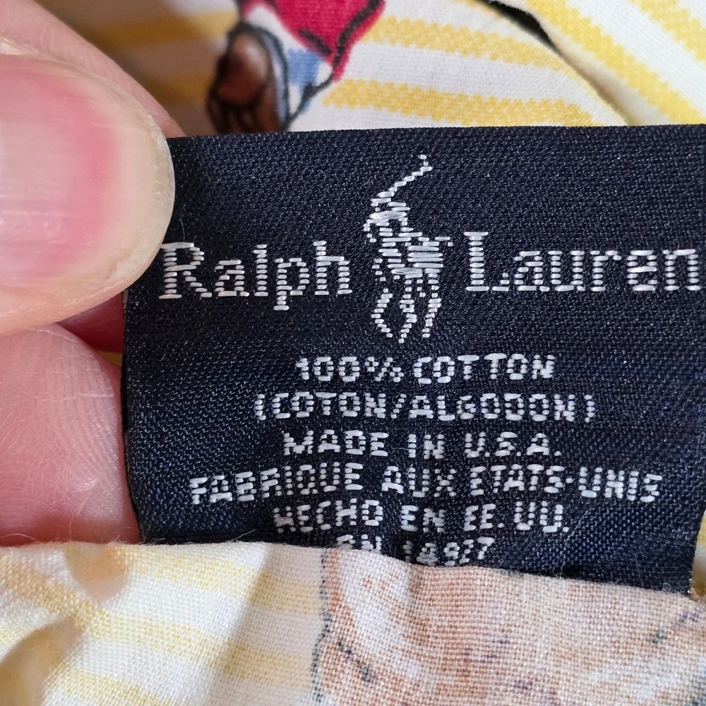 VTG Ralph Lauren Polo Bear Twin Sheet Set Yellow Pinstripe 100% Cotton USA